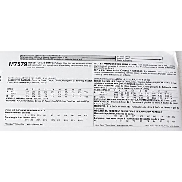 McCalls Sewing Pattern 7579 Misses' Asymmetrical Seam-Detail Top and Pants Size - Picture 2 of 3